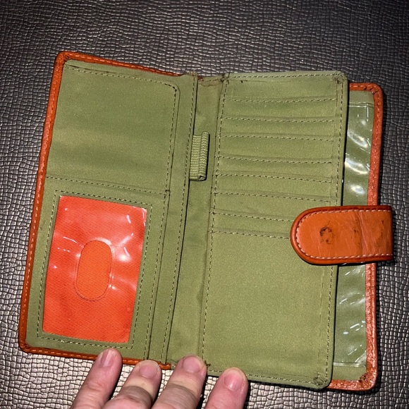 Fossil leather rose flower wallet pink green - Picture 3 of 5